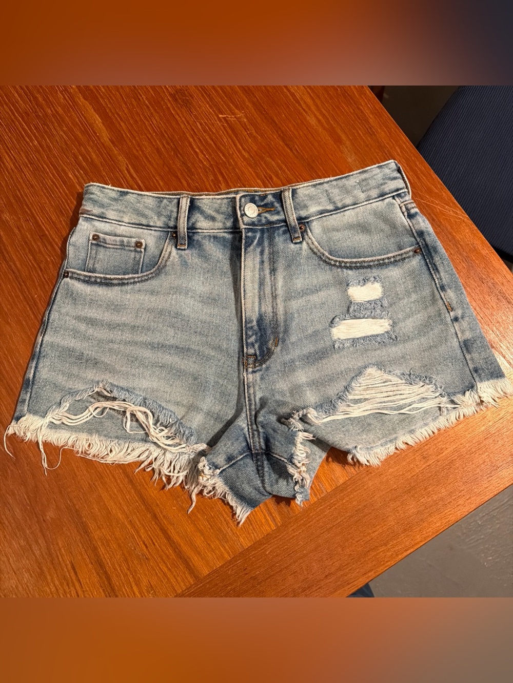 PACSUN Women’s Blue Denim Shorts Cotton Ripped High Rise 5-pocket Size 26